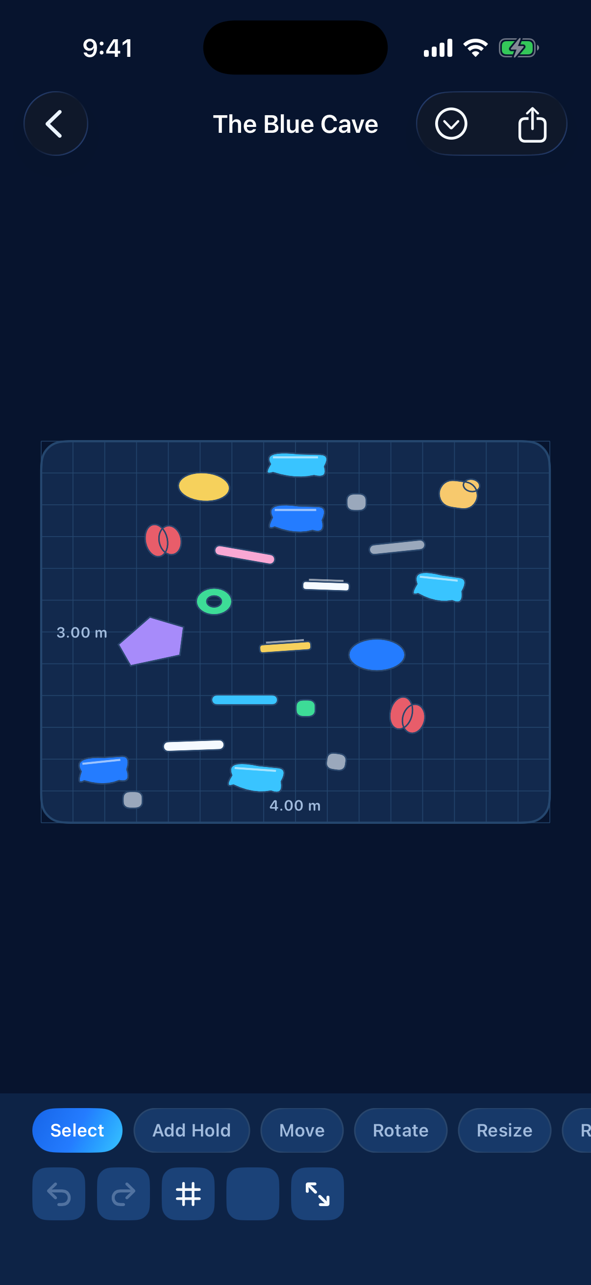Wall editor with holds on The Blue Cave